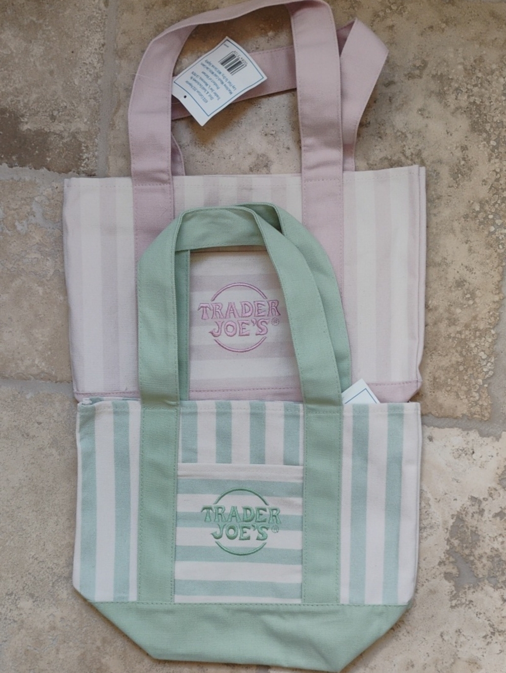 Two Trader Joe's Striped Mini Canvas Tote Bag